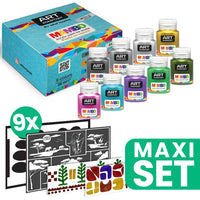 MAMBO Metallic Fabric Paint Set + 9 Stencils for Painting an ETHNO Motif