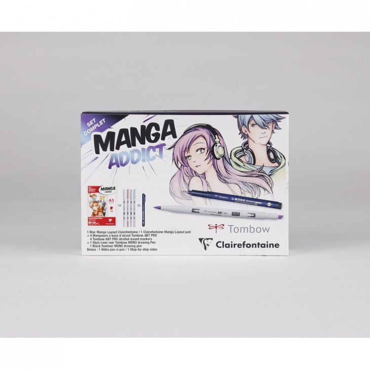 Manga Drawing Set CLAIREFONTAINE Manga Addict Tombow A5 - 50 Sheets