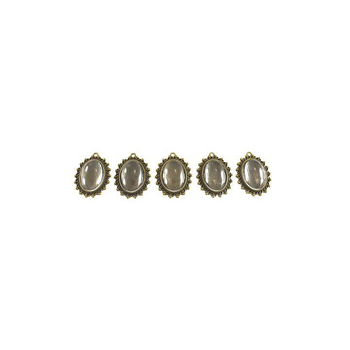 Metal Medallion with Glass 18x25 mm / Set of 5