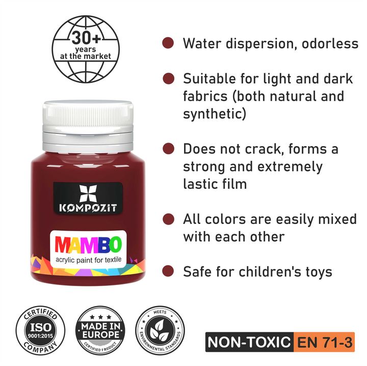 MAMBO Метална боя за текстил и кожа 20 ml — изображение 2