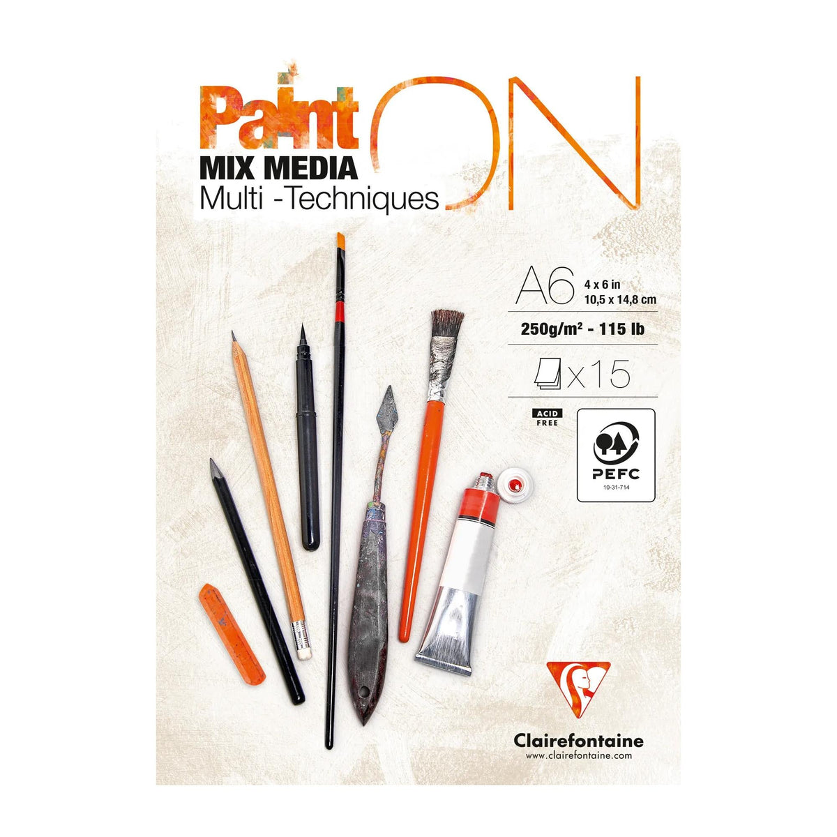 Mixed Media Pad CLAIREFONTAINE Paint'On 250 g/m² A6 - 15 sheets