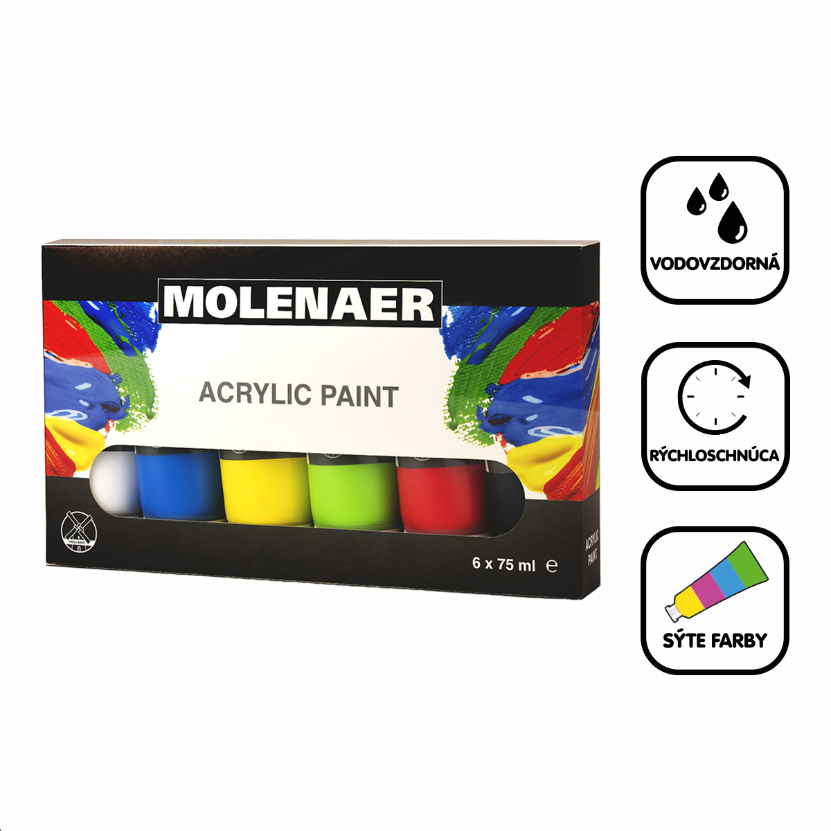 Molenaer Acrylic Paint Set 6 x 75 ml - Assorted Colors