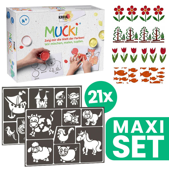 MUCKI Painting Stencil Collection for Kids, 21 pcs + Finger Paint Set