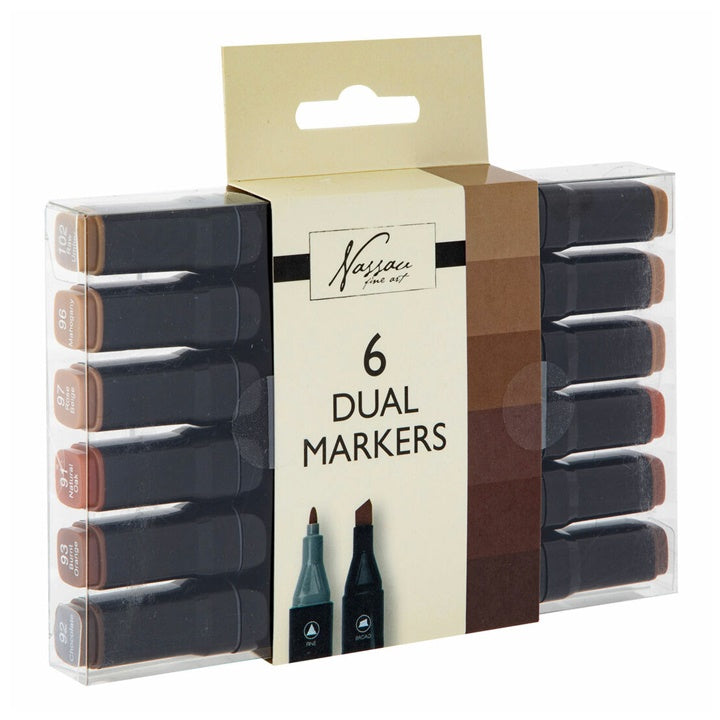 Double-Sided Markers Set of 6, Brown