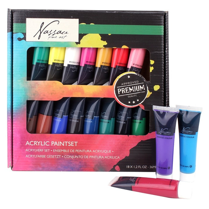 Nassau Fine Art Acrylic Paint Set, 18 x 36 ml