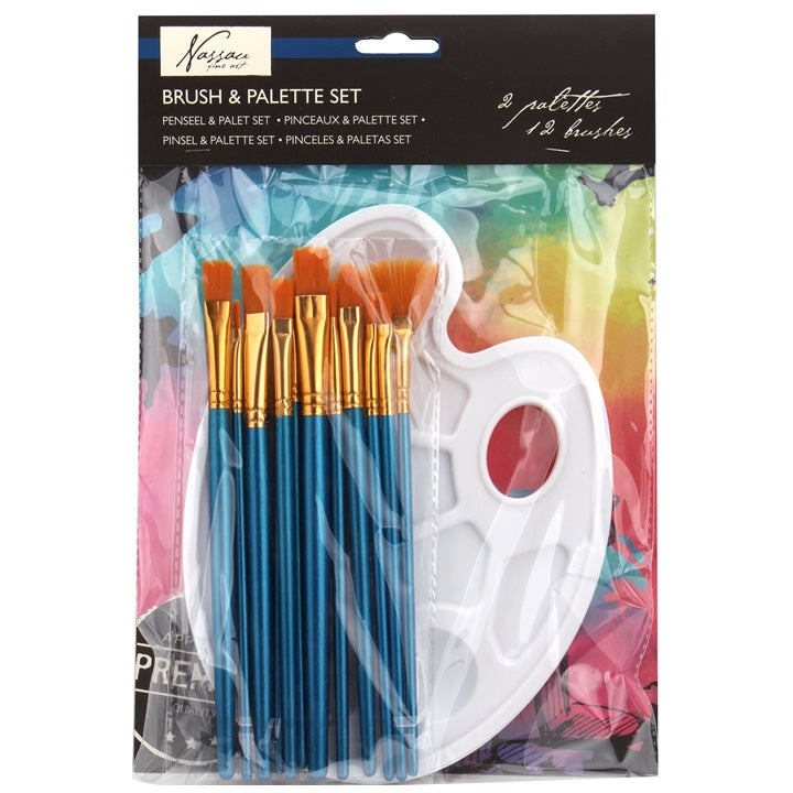 Nassau Fine Art Set of Brushes and Painting Palettes, 14-Piece