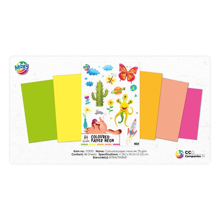 Neon Colored Paper A4 Mix of 5 Colors | 40 Sheets