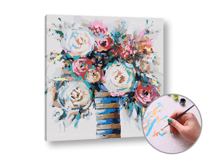 Paint by Numbers FLOWERS IN A VASE – Medium Difficulty | various dimensions and framing option — image 2