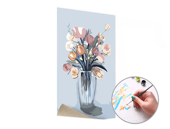 Paint by Numbers Pink Bouquet in a Vase – without frame