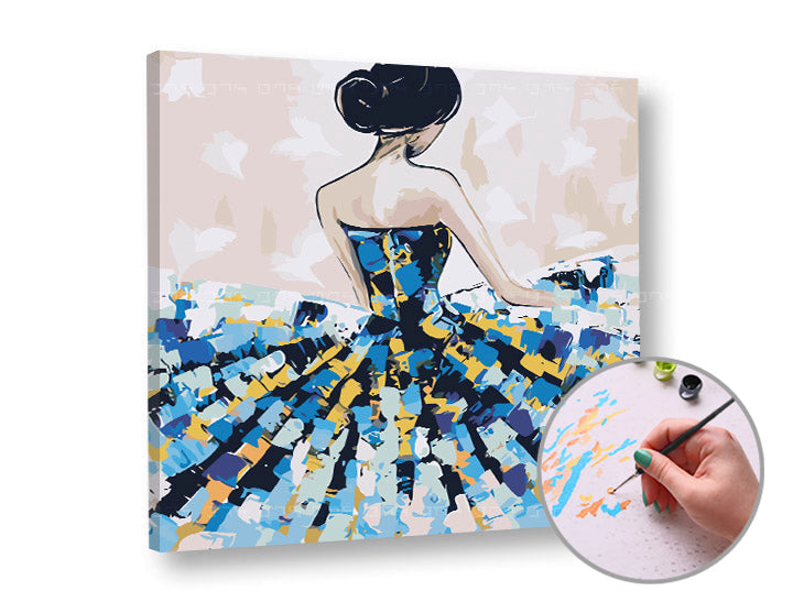 Paint by Numbers: Woman in a Blue Dress – Medium Difficulty | various sizes and framing option — image 2
