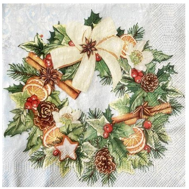 Painted Christmas Wreath Decoupage Napkins, 1 pc