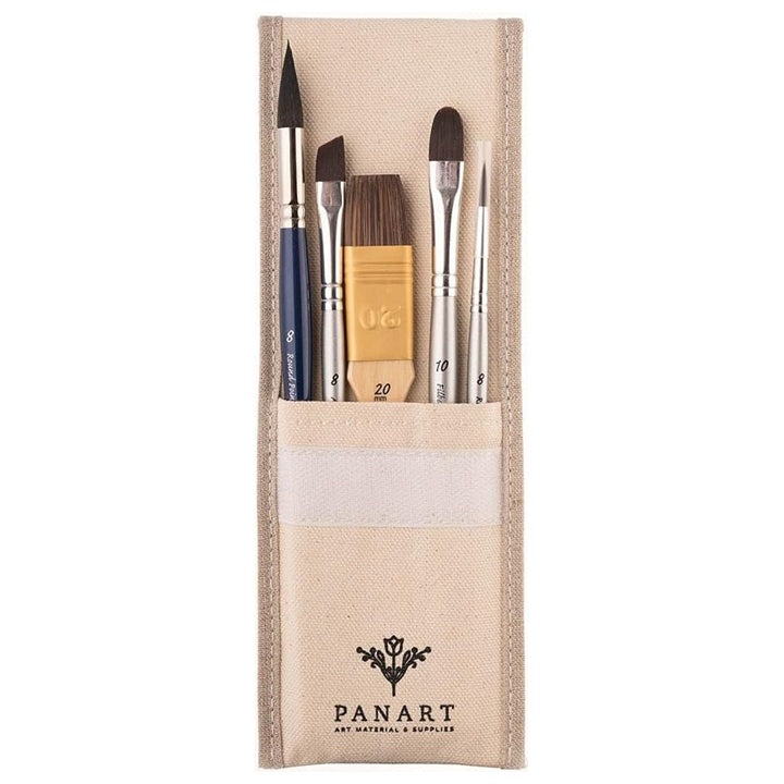 PanArt ATL‑01 Brush Set in Cotton Case for Watercolor and Acrylic, Set of 5