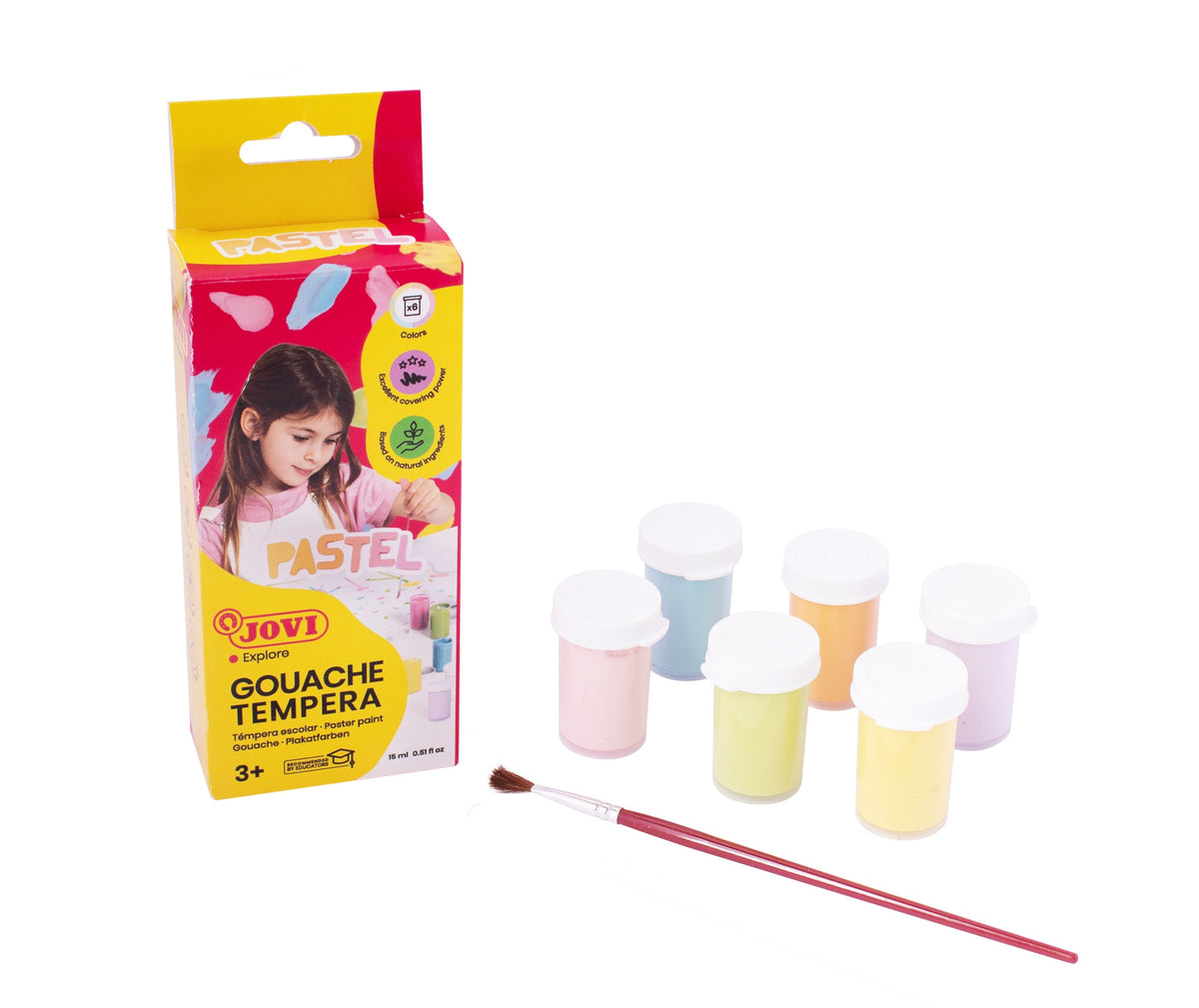 Pastel Poster Paint Set JOVI 6 x 15 ml with Brush