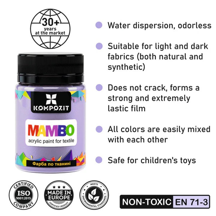 MAMBO Пастелна акрилна боя за текстил и кожа 50ml — изображение 2