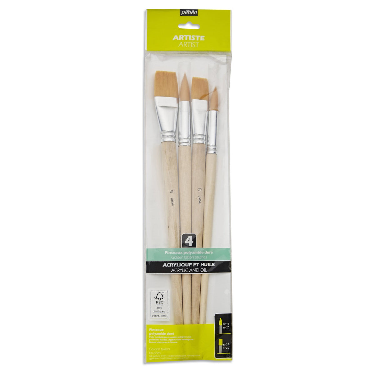 PEBEO Set of 4 Watercolor Brushes, Flat and Round