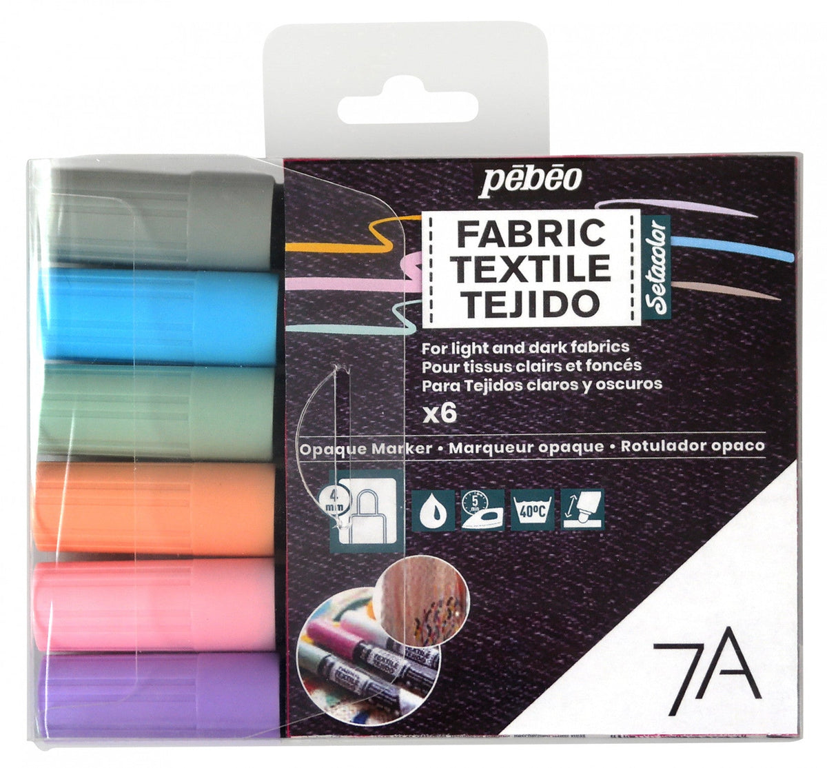 Pebeo Setacolor Fabric Marker Set 6 pcs Pastel