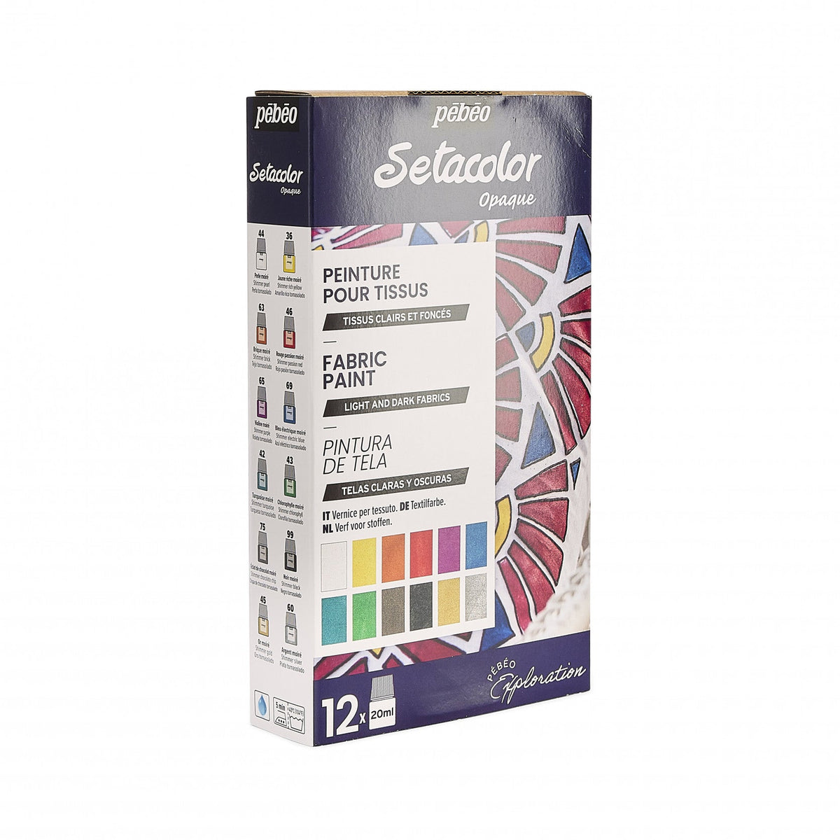 Pebeo Setacolor Opaque Fabric Paint Set 12 x 20 ml