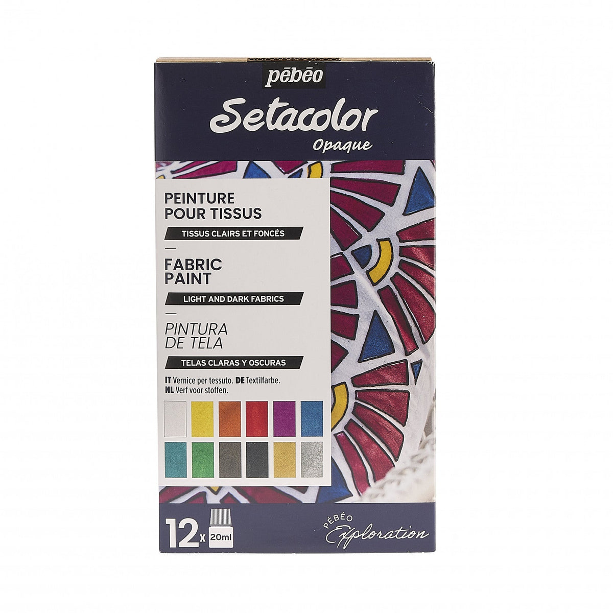Pebeo Setacolor Opaque Fabric Paint Set 12 x 20 ml