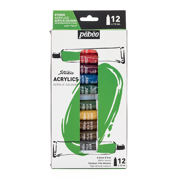 Pebeo Studio Acrylic Paint Set, 12 x 12 ml