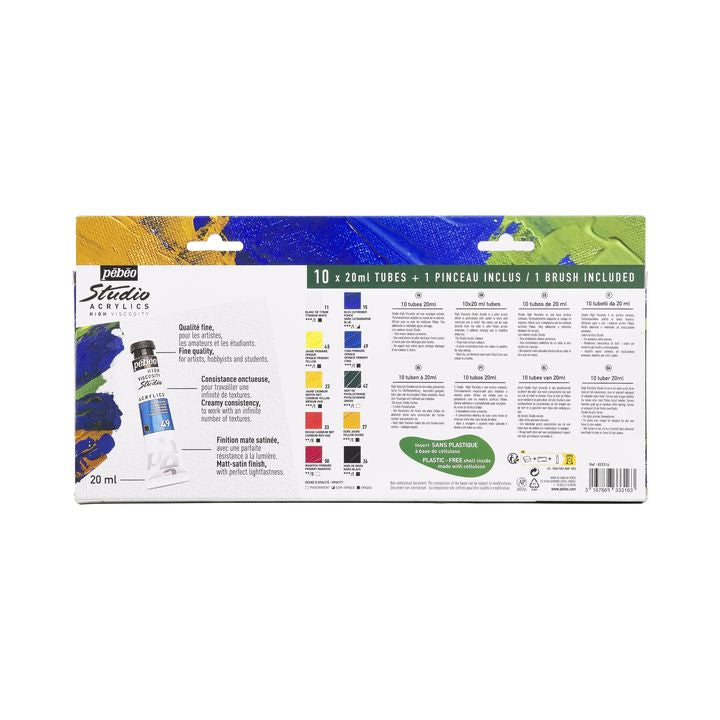 Pebeo STUDIO Acrylic Paint Set of 10 x 20 ml + Brush - image 3