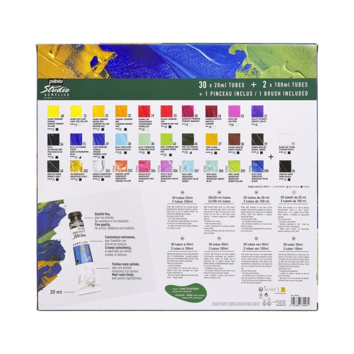 Pebeo Studio Acrylics Acrylic Paint Set, 30 x 20 ml + 2 x 100 ml + 1 Brush - image 3