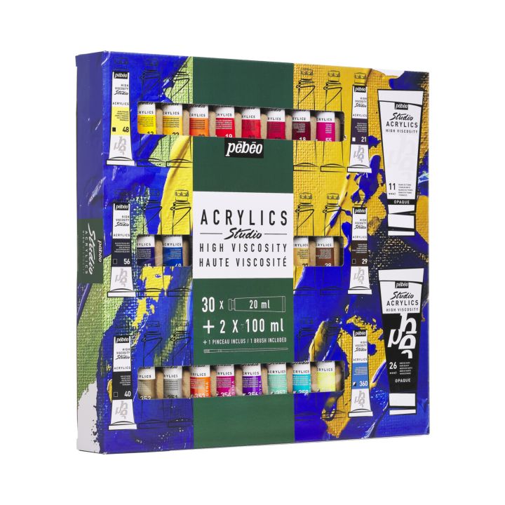 Pebeo Studio Acrylics Acrylic Paint Set, 30 x 20 ml + 2 x 100 ml + 1 Brush - image 4