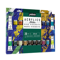Pebeo Studio High Viscosity Acrylic Paints with Brush, 20 x 20 ml
