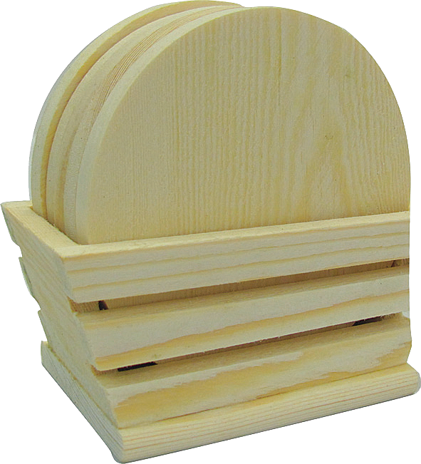 Pentart Wooden Round Coasters with Holder - 11.5 x 6 x 6.5 cm