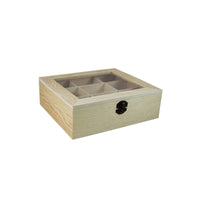 Pentart Wooden Teabag Box, 9 Compartments, Clear Lid, 22 x 19 x 7 cm