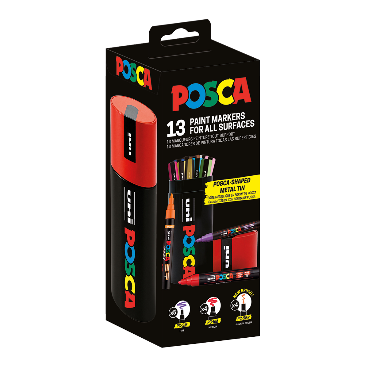 Posca Mixed Marker Set in Metal Tin – 13 pcs (PC-3M, PC-5M, PC-5BR)