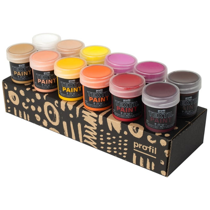 Profil Fabric Paint Set for Dark Fabric, Warm Shades, 12 x 25 ml