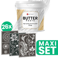 Релефна паста ARTMIE BUTTER + комплект шаблони за рисуване FOLK ART мотив - 26 броя — изображение 1