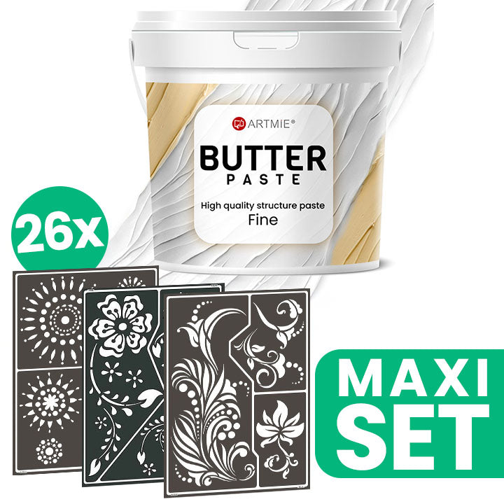 Релефна паста ARTMIE BUTTER + комплект шаблони за рисуване FOLK ART мотив - 26 броя — изображение 1