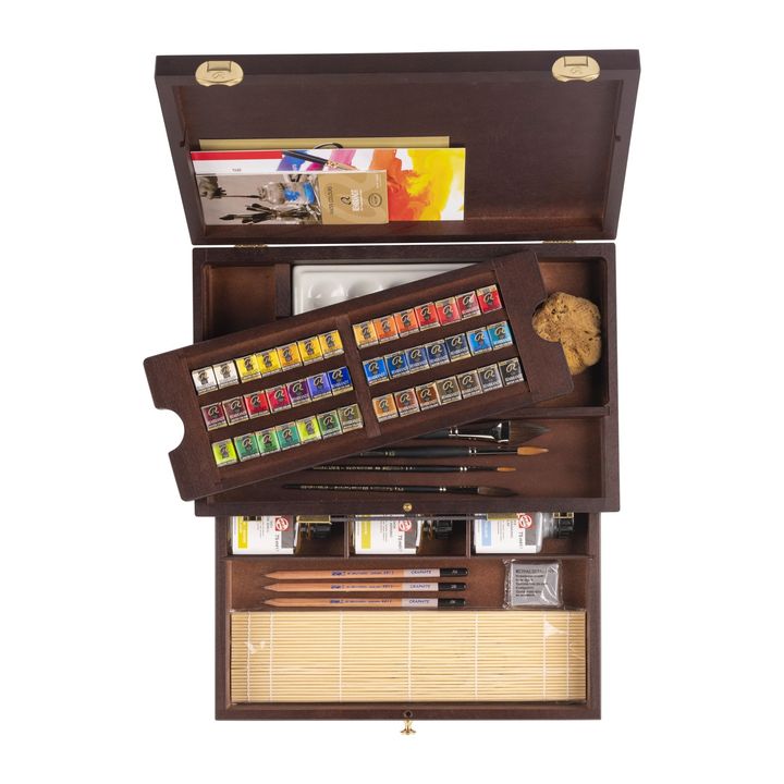 Rembrandt Master Luxury Wooden Watercolor Case, 42 Half Pans and 14 Accessories, Image 2