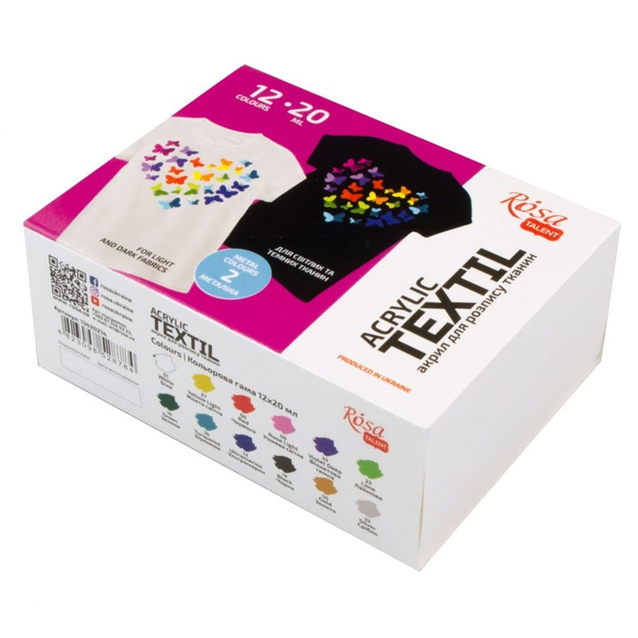 ROSA Acrylic Fabric Paints, 12 x 20 ml