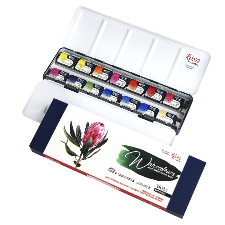 ROSA Gallery “Botanycal” Watercolor Set, Metal Case, 14 Colors, Full Pans — image 2