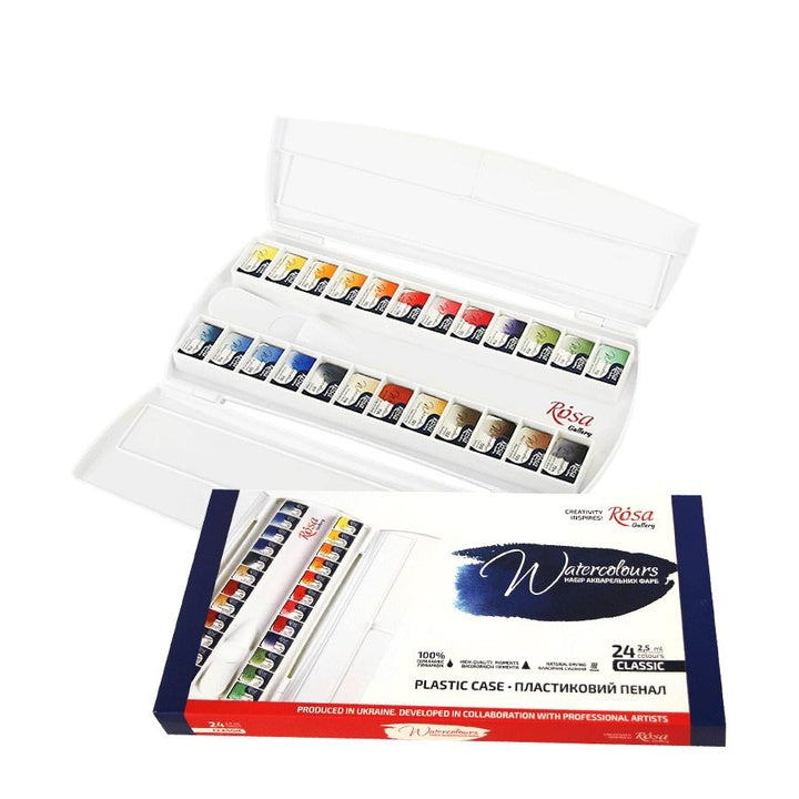 ROSA Gallery Classic Watercolor Set, Plastic Case, 24 Colors, Full Pans — image 1