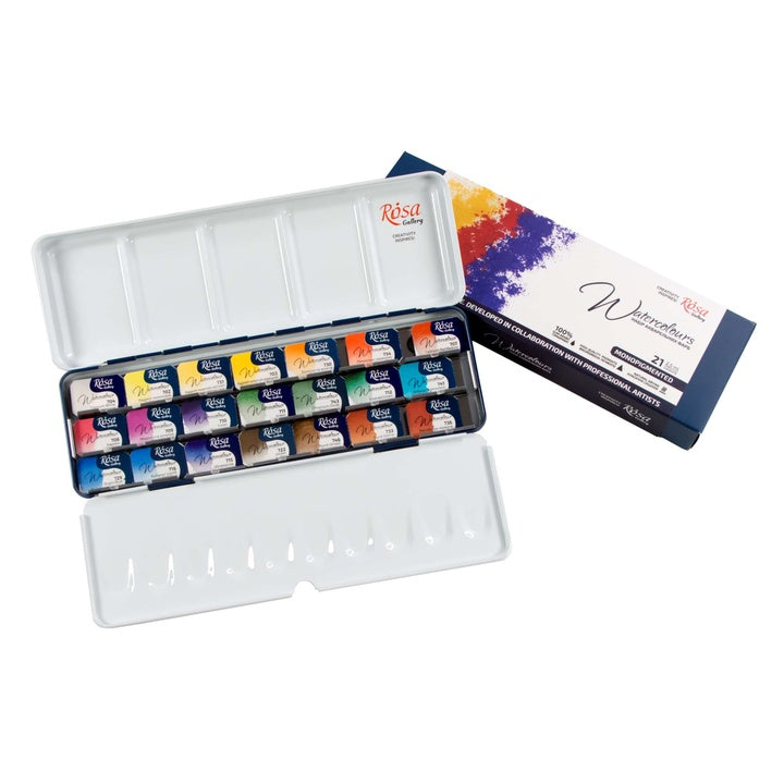 ROSA GALLERY Monopigmented Watercolor Set, Metal Case, Indigo, 21 Colors, Full Pans — image 1