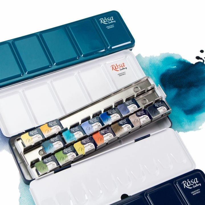 ROSA GALLERY Watercolor Paint Case, Metallic, Turquoise, 21 Pans — image 4