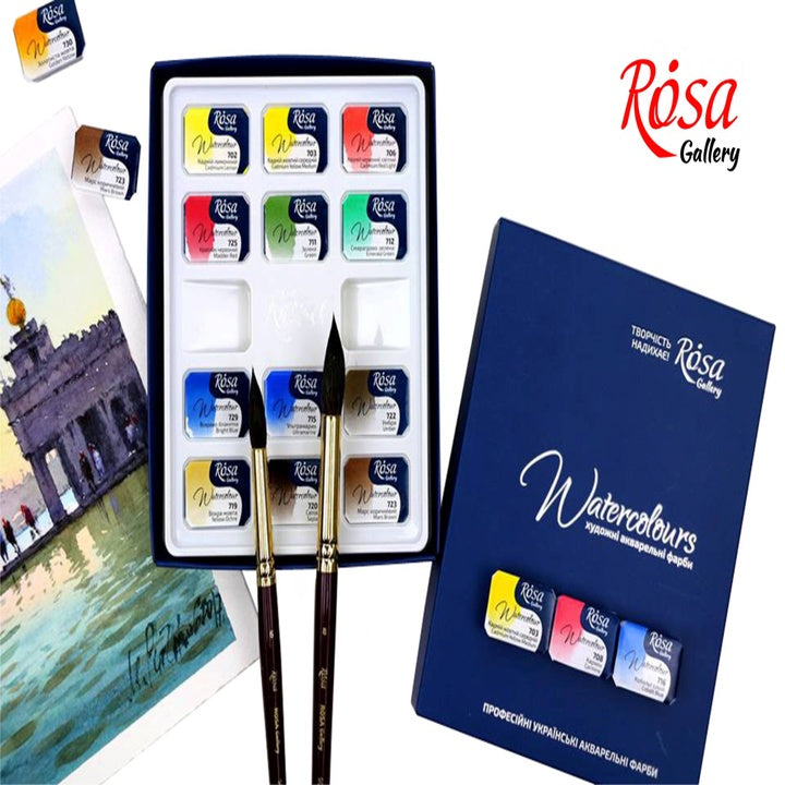 ROSA GALLERY Watercolor Set “Classic”, 12 Colors, Full Pans, Cardboard — image 2
