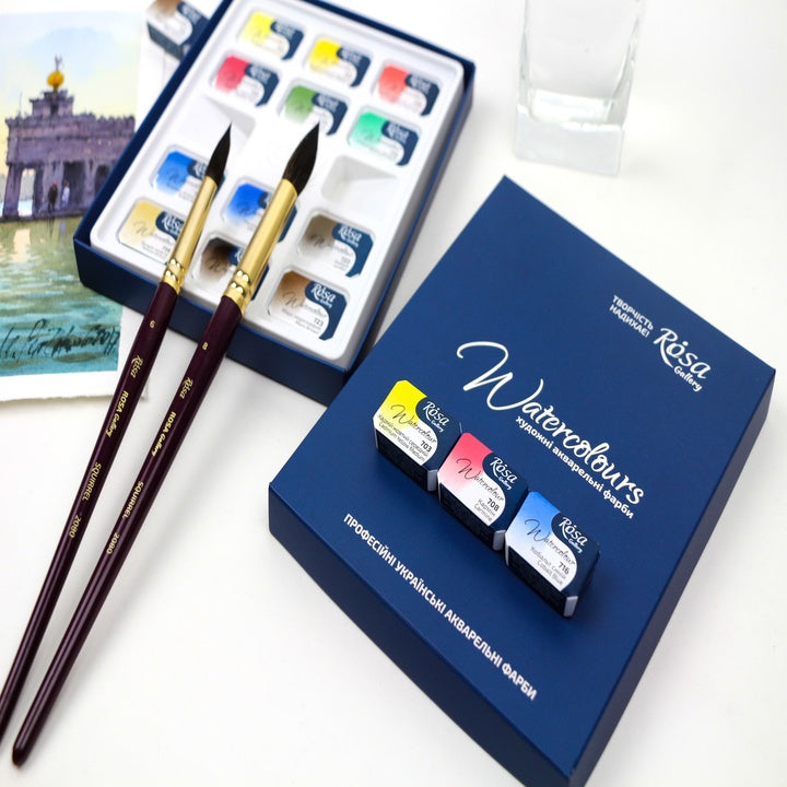 ROSA GALLERY Watercolor Set “Classic”, 12 Colors, Full Pans, Cardboard — image 3