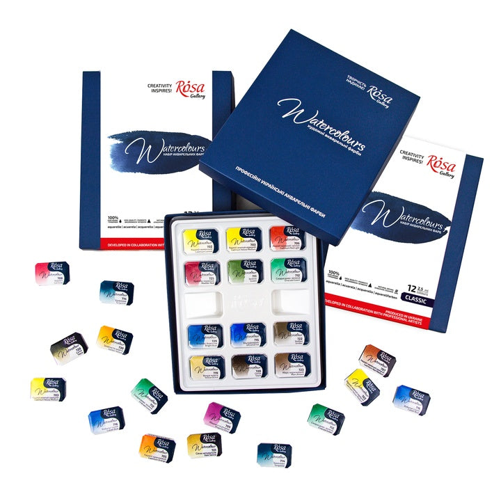 ROSA GALLERY Watercolor Set “Classic”, 12 Colors, Full Pans, Cardboard — image 5