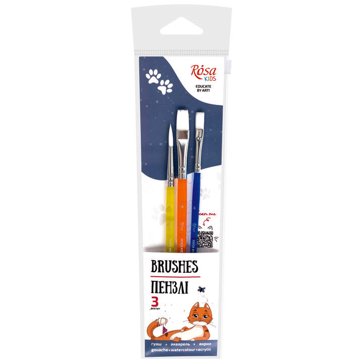 ROSA Kids Set of 3 Synthetic Brushes, Round Brush No. 6, Flat Brush No. 6, 10 — image 1