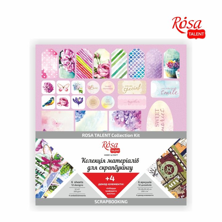 ROSA TALENT Scrapbooking Paper Floral Poem 30.48x30.48 cm + 4 Decorations