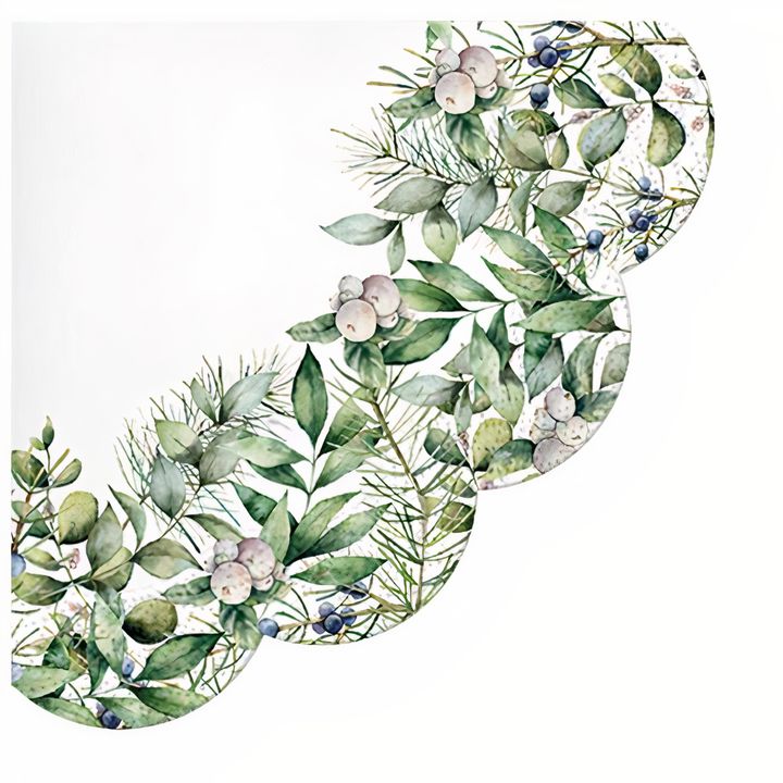 Round Decoupage Napkins, Winter Greenery, 1 pc
