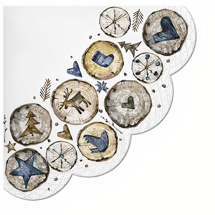 Round Decoupage Napkins, Wooden Stamps - 1 pc