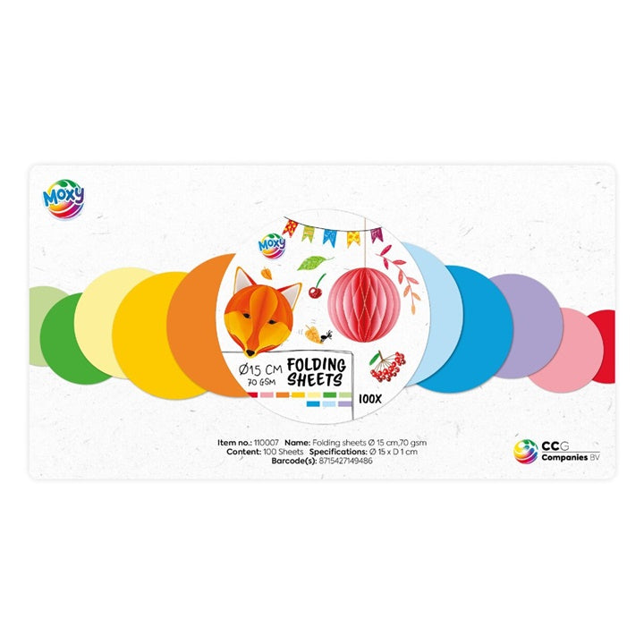 Round Folding Paper, 15 cm, 10-Color Mix, 100 Sheets, Image 1
