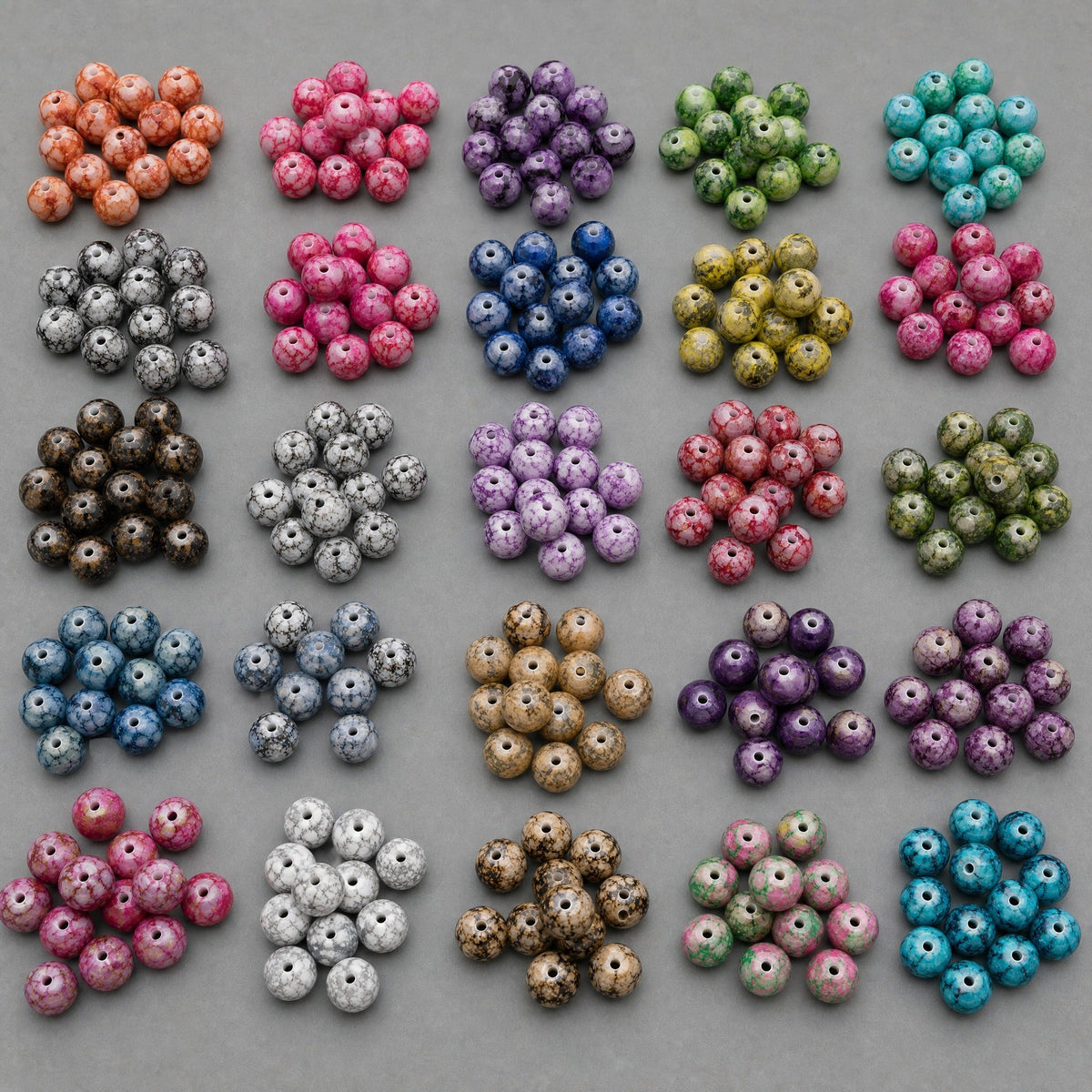 Round Glass Beads with Marble Effect, 8 mm, Set of 15