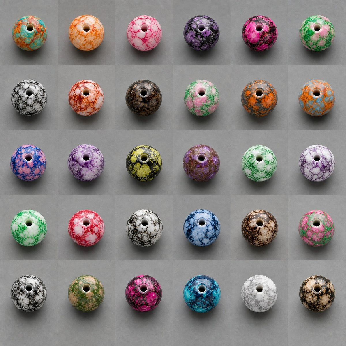 Round Glass Beads with Marble Effect, 8 mm, Set of 15