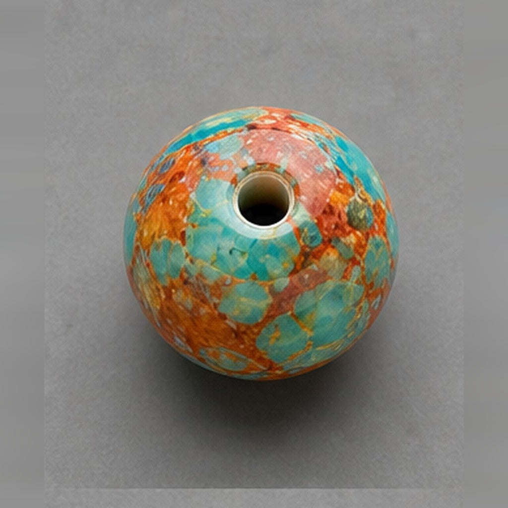 Round Glass Beads with Marble Effect, 8 mm, Set of 15, turquoise-orange